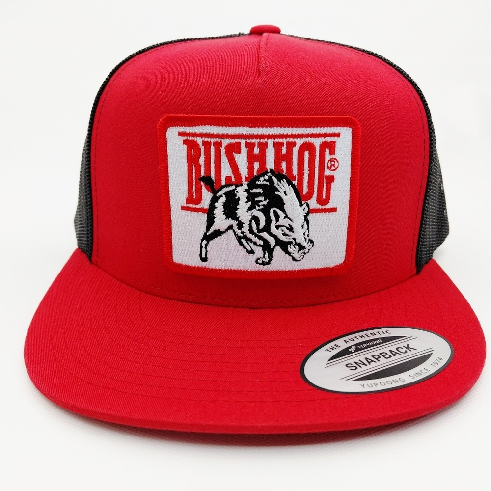 Bush Hog Embroidered Patch Flat Bill Trucker Mesh Snapback Cap Hat